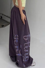 Ornate Script Drawstring Wide Pants