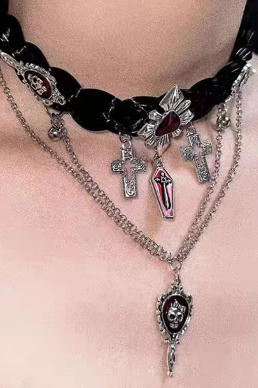 Y2K Punk Leather Cross Layer Choker Necklace Main image