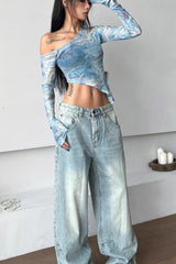 Sexy Off Shoulder Long Sleeve Mesh Top