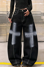 Cross Print Wide Leg Denim Pants