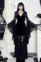 Gothic Velvet Lace Bell Sleeve Vintage Halloween Maxi Dress