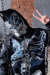 Skull Print Zip Up Hoodie