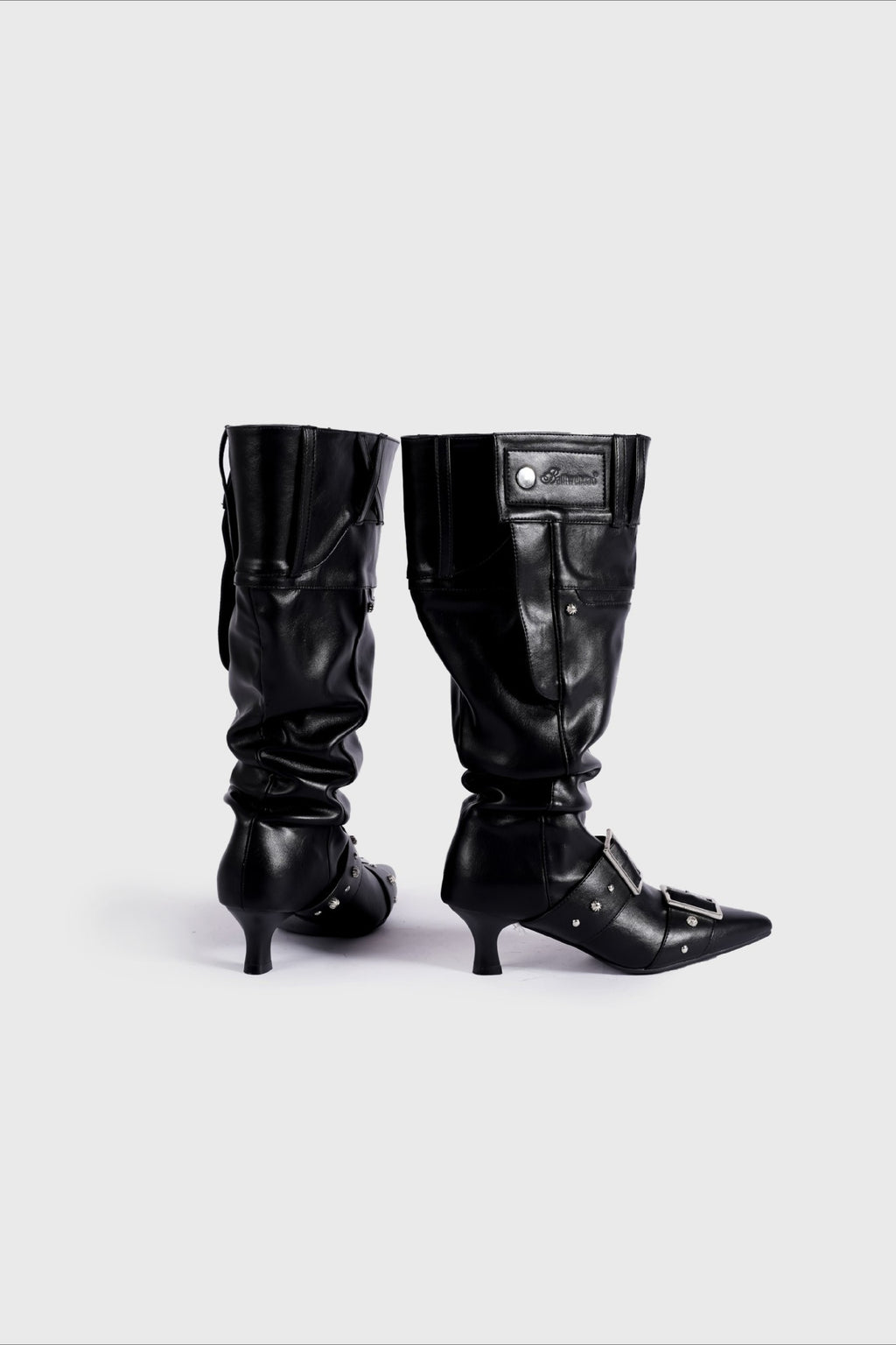 Pointed Buckle Slouch Knee-High Boots