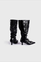 Pointed Buckle Slouch Knee-High Boots