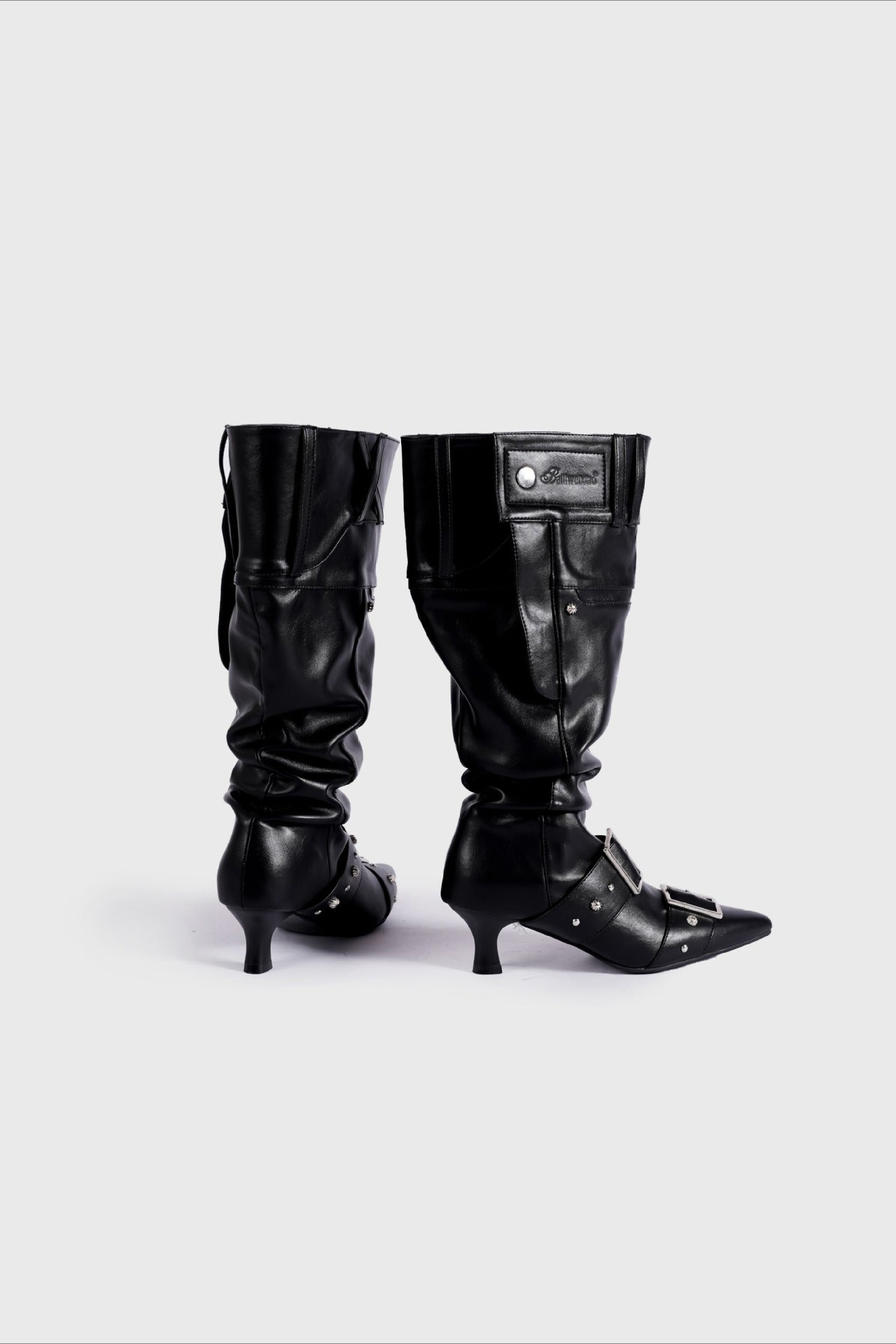 Pointed Buckle Slouch Knee-High Boots