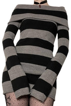 Off Shoulder Striped Sweater Dress