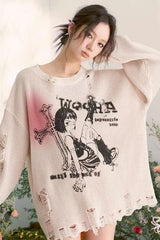 Vintage Distressed Loose-Fit Knit Sweater