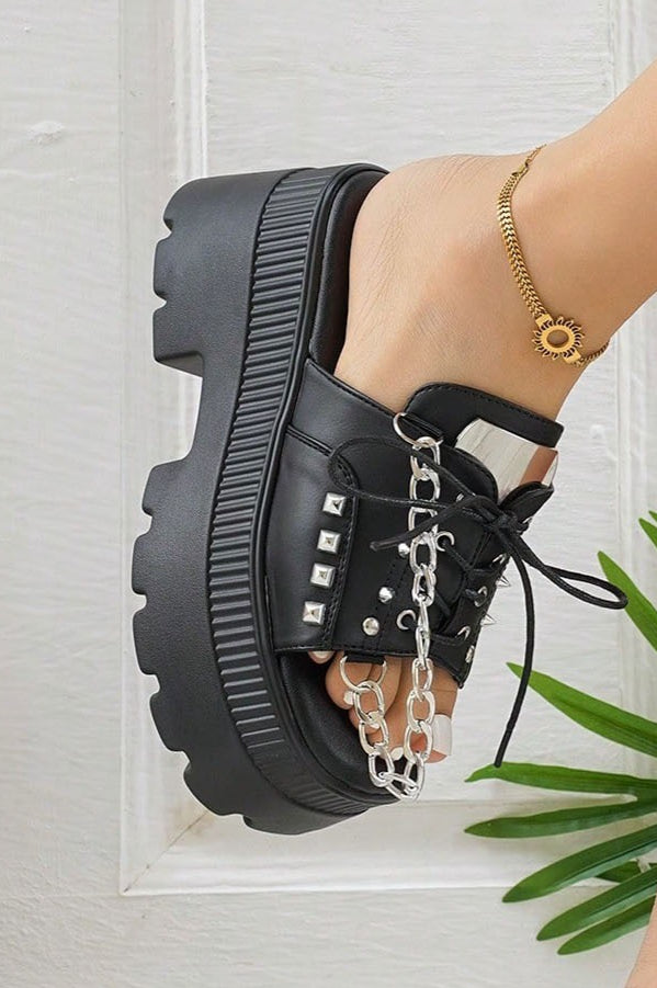 Lace-Up Chain Platform Slides
