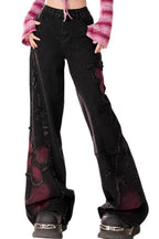 Butterfly Patch Washed Wide Leg Jeans
