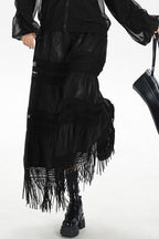 Tassel PU Leather Punk A-Line Slim Skirt