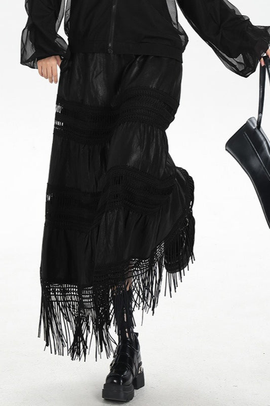 Tassel PU Leather Punk A-Line Slim Skirt