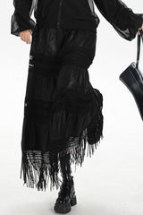 Tassel PU Leather Punk A-Line Slim Skirt