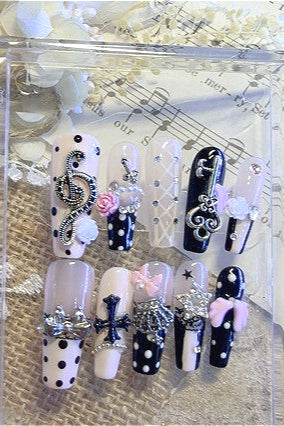 Pink Note Polka Dot Strappy Press On Nails Main image