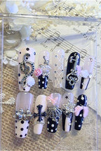 Pink Note Polka Dot Strappy Press On Nails