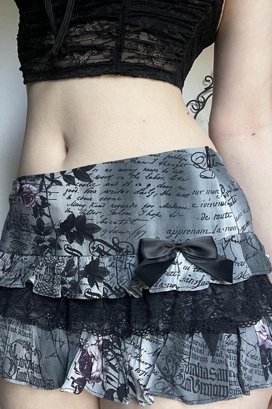 Halloween Gothic Lace Trim Low Waist Ruffled Mini Skirt Main image