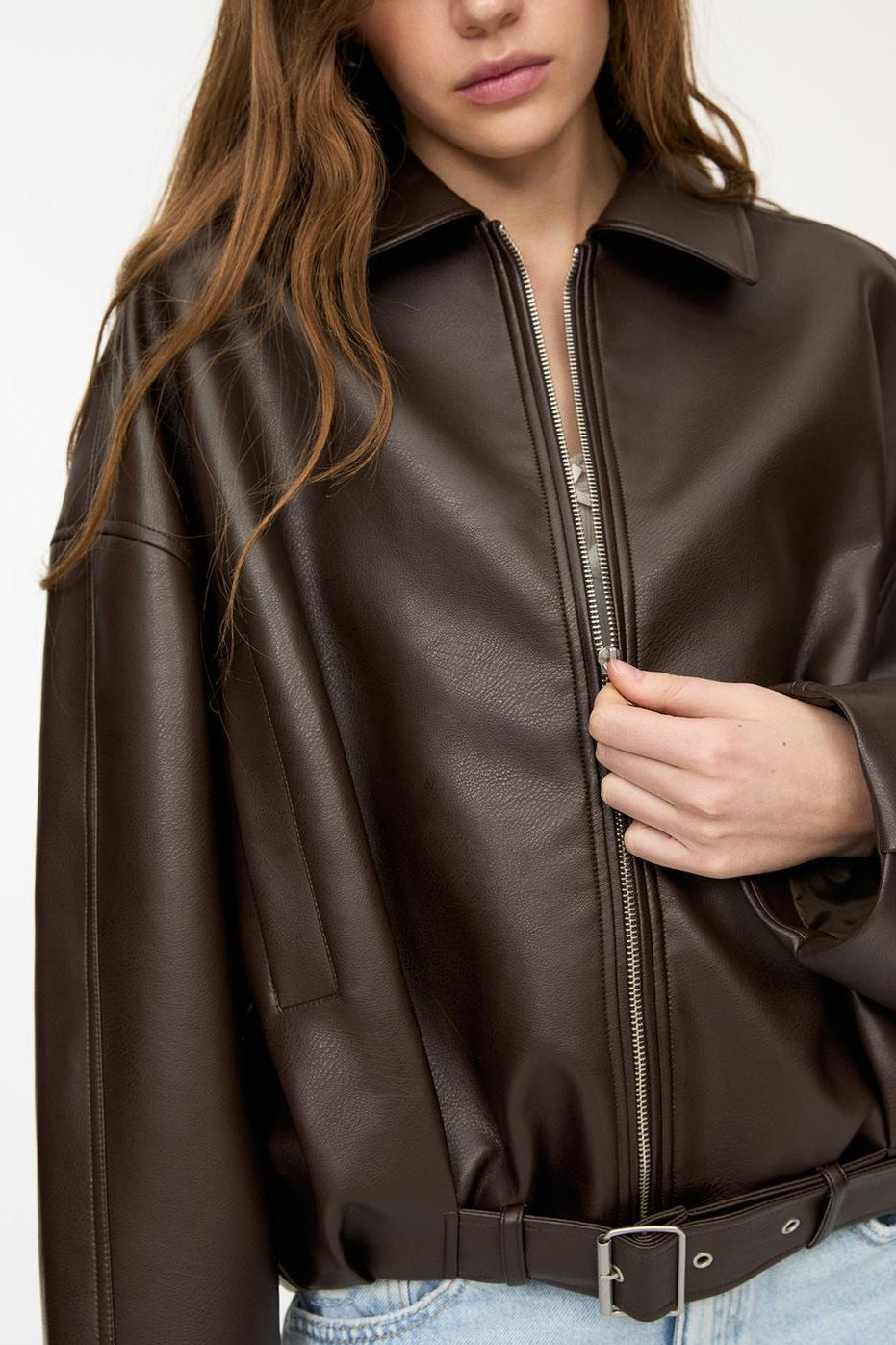 Belted Faux Leather Bomber Jackets