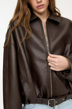 Belted Faux Leather Bomber Jackets