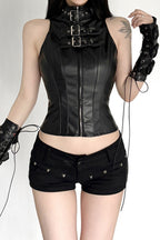 Punk Biker Metal Studded Leather Corset