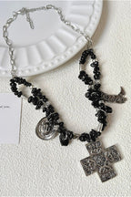 Punk Black Crushed Stone Cross Necklace