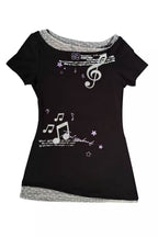 Music Note Graphic Wide Neck T-Shirt
