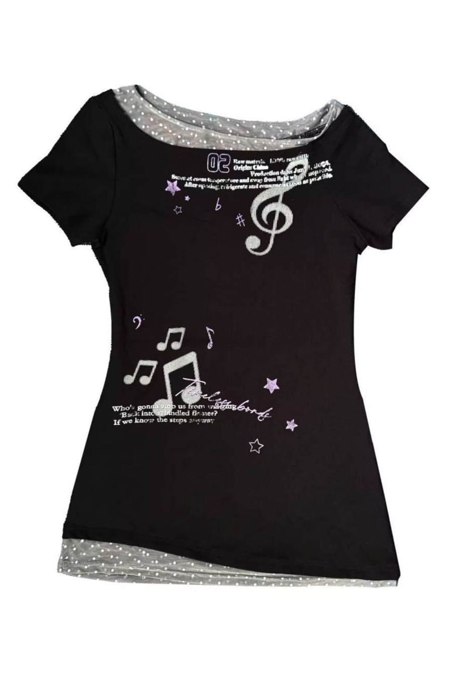 Music Note Graphic Wide Neck T-Shirt