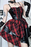 Dark AltGoth Plaid Pu Patchwork Corset Spaghetti Strap Mini Dress