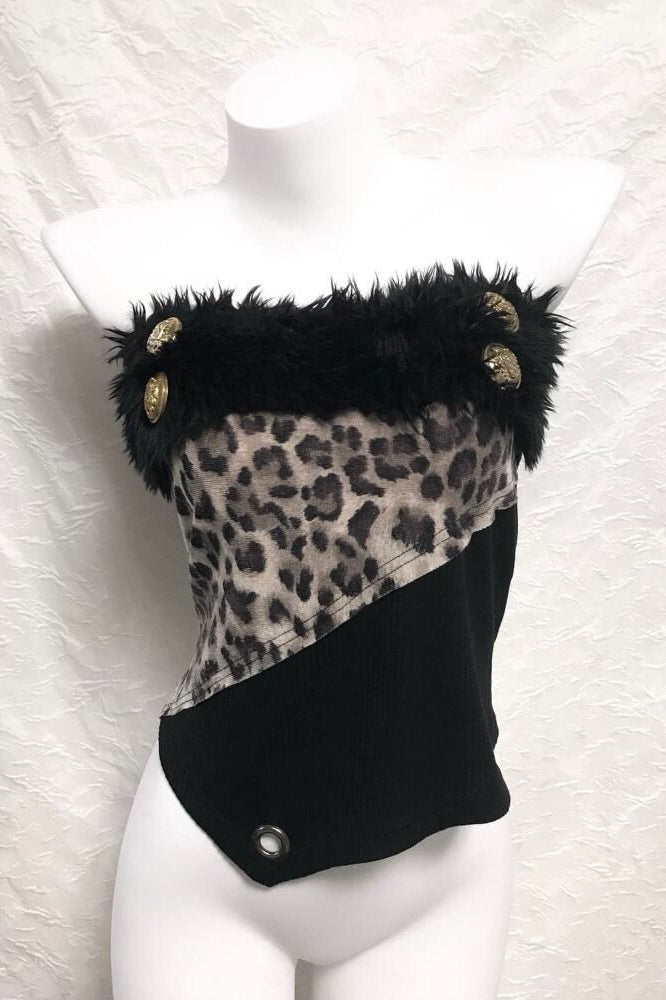 Fuzzy Leopard Patchwork Tube Top Main image