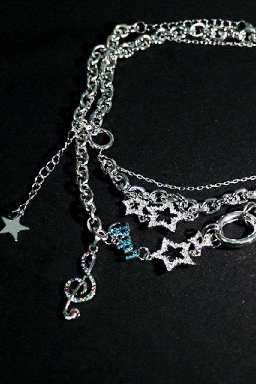 Y2K Punk Chic Star Multi Layer Rhinestone Necklace