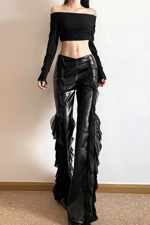 High Waisted Mesh Panel Faux Leather Pants Main image