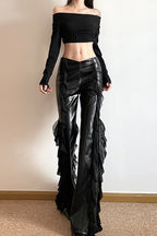 High Waisted Mesh Panel Faux Leather Pants