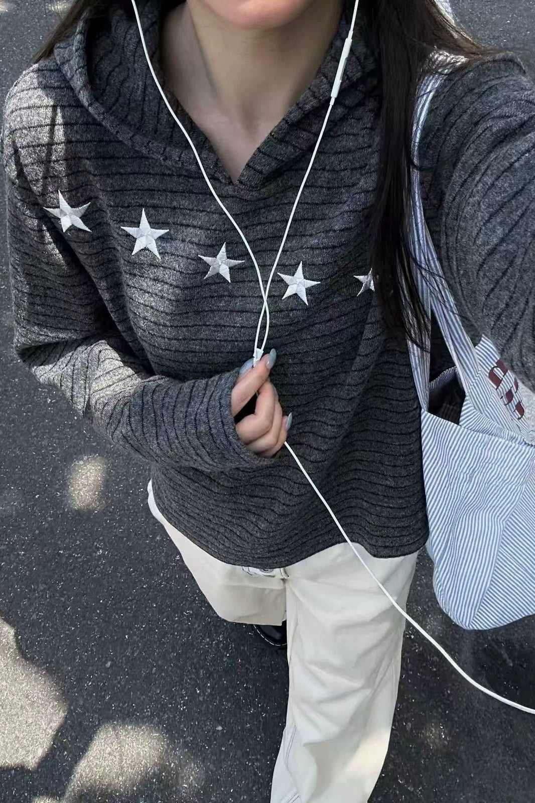 Diagonal Star Striped Pullover Hoodies
