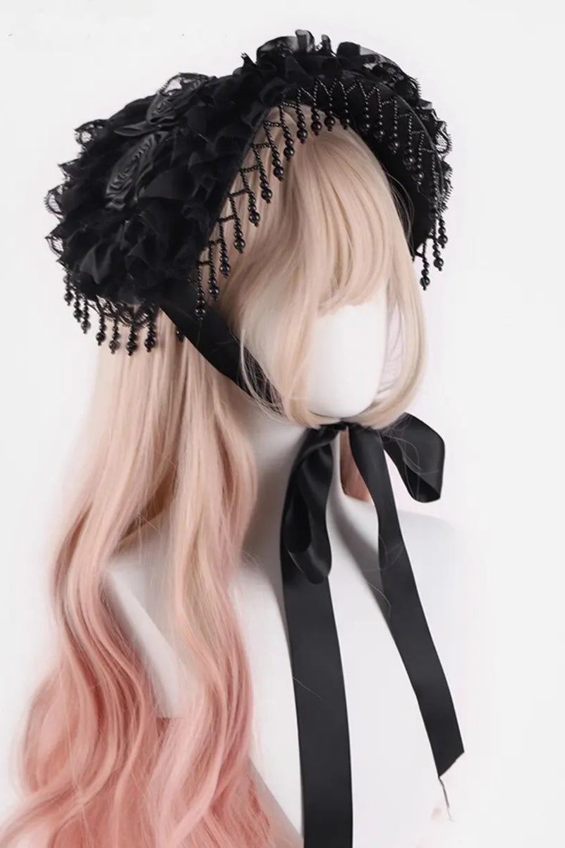 Handmade Gothic Lace Pearl Tassel Rose Hat Secondary image