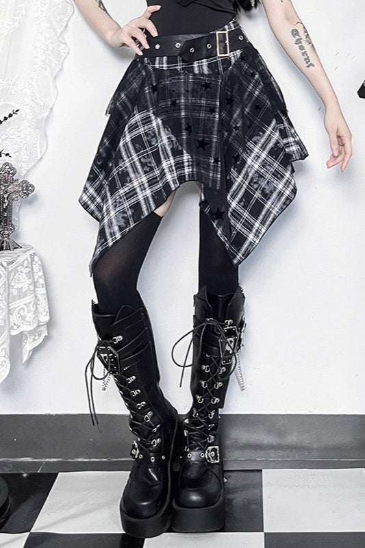 Plaid Asymmetrical Hem Mini Skirt
