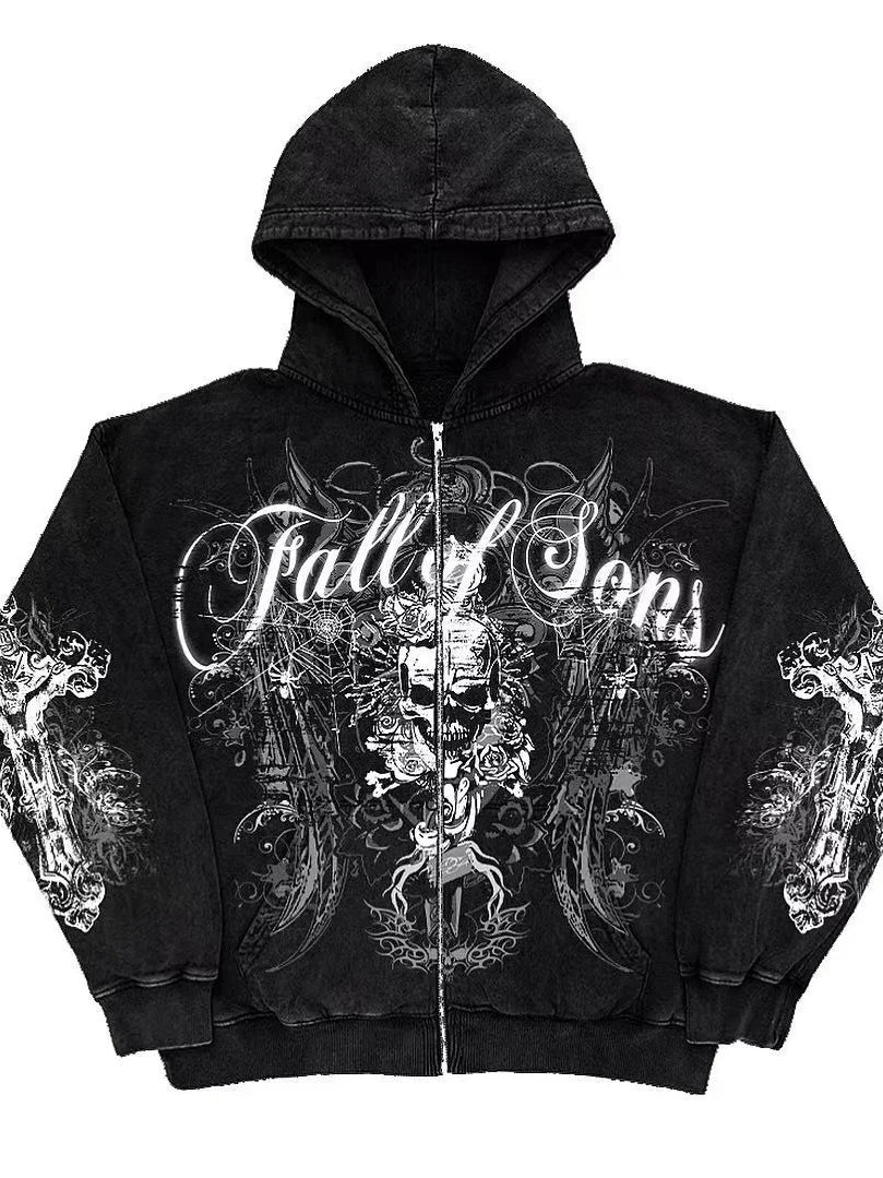 Punk Distressed Skull Eye Print Hoodie Main image
