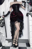 Elegant Dark Red Velvet Lace Midi Dress