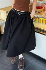 Dark Elegant Low-Waist Elastic Puff Skirt