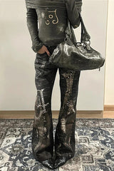 Snake Skin Gothic Punk Black Denim Pants