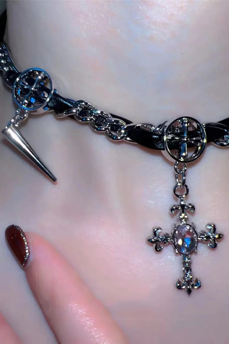 Gothic Rhinestone Cross Necklace