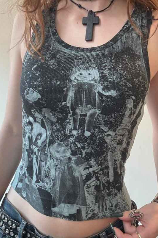 Graphic Collage Scoop Neck Tank Top