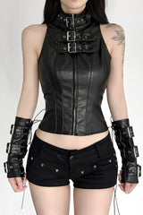 Punk Biker Metal Studded Leather Corset