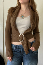 Ring Buckle Shawl Collar Cardigans