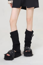 Faux-Fur Buckle Platform Slides