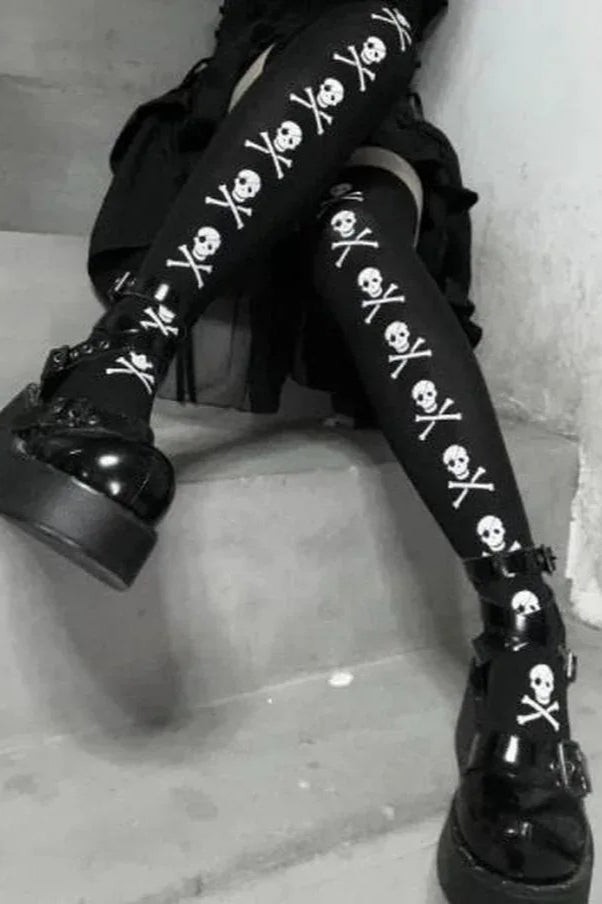 Alternative Gothic Bat Skull Thigh High Tights Main image