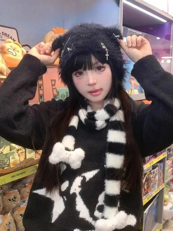 Fluffy Bear Ear Gothic Lolita Y2K Winter Warm Hat Main image