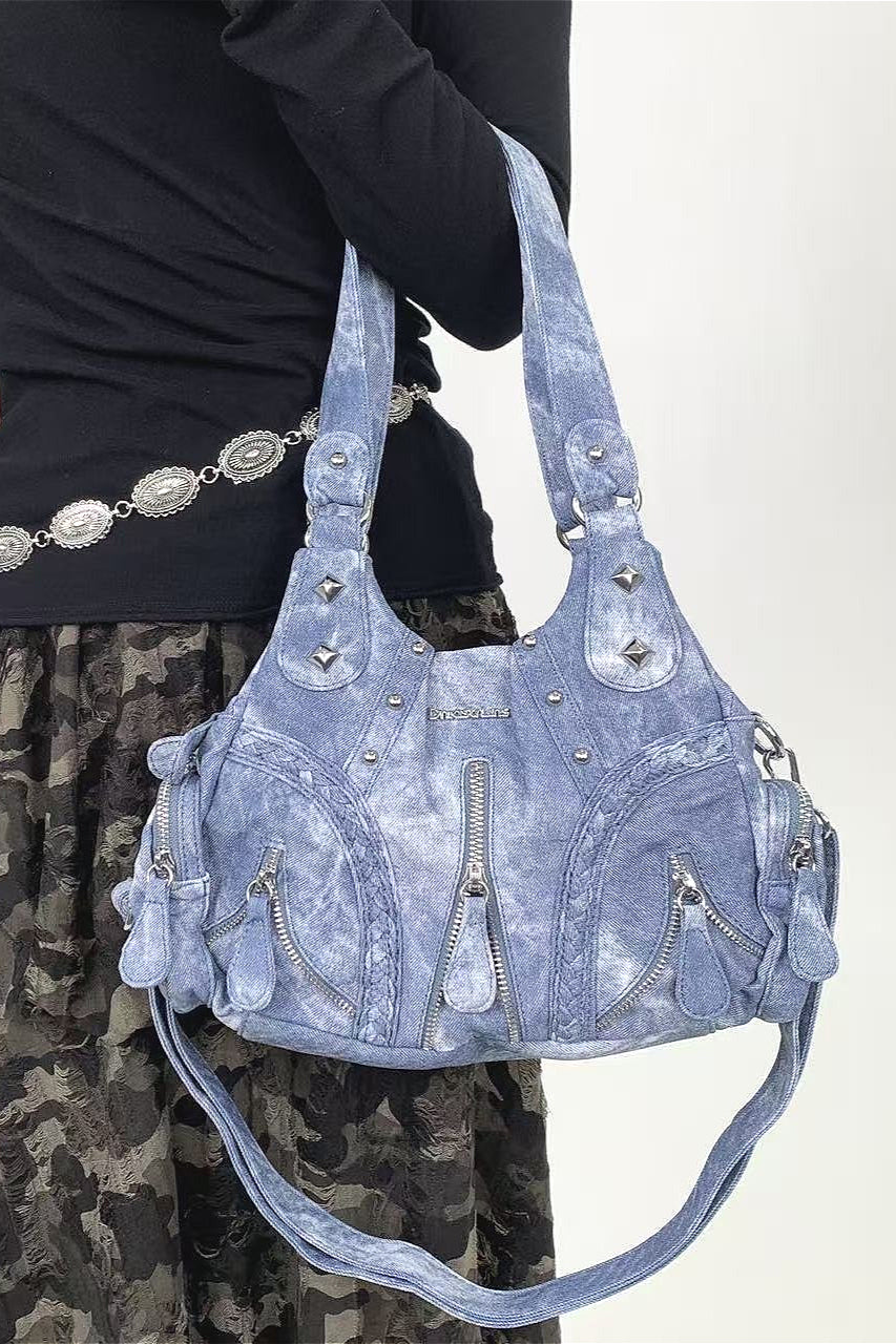 Washed Vintage Y2K Moto Tote Bag