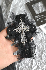 Gothic Dark Lace Bow & Cross Barrette Hair Accs