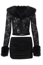 Fluffy Trim Lace Cardigan Skirt Sets