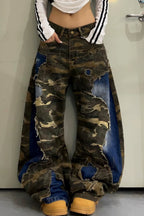 Denim Patch Camouflage Wide Pants