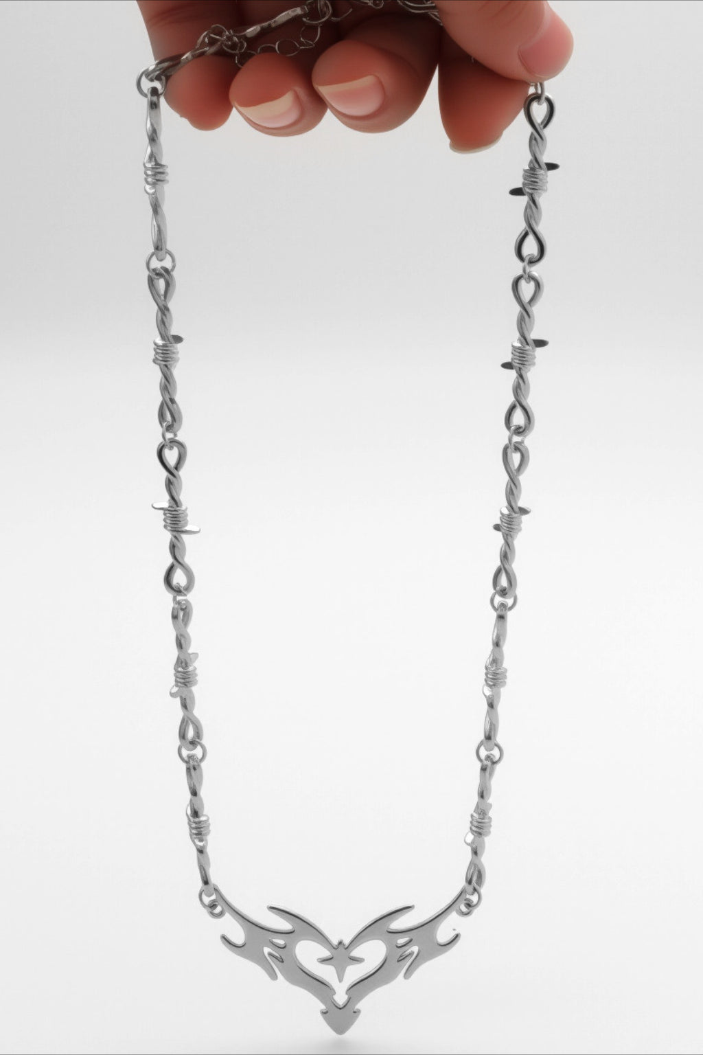 Hip Hop Thorn Flame Hollow Heart Necklace