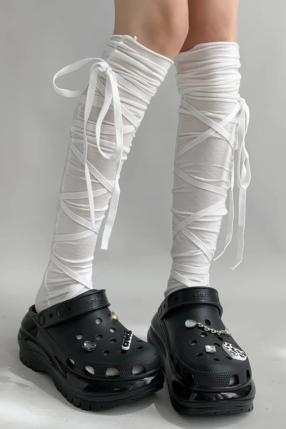 Punk Gothic Tie Strappy Cotton Calf Socks Secondary image